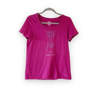 Life is Good S‎ Magenta Purple Crusher Tee Guitar Heart Size Small Small Cotton
